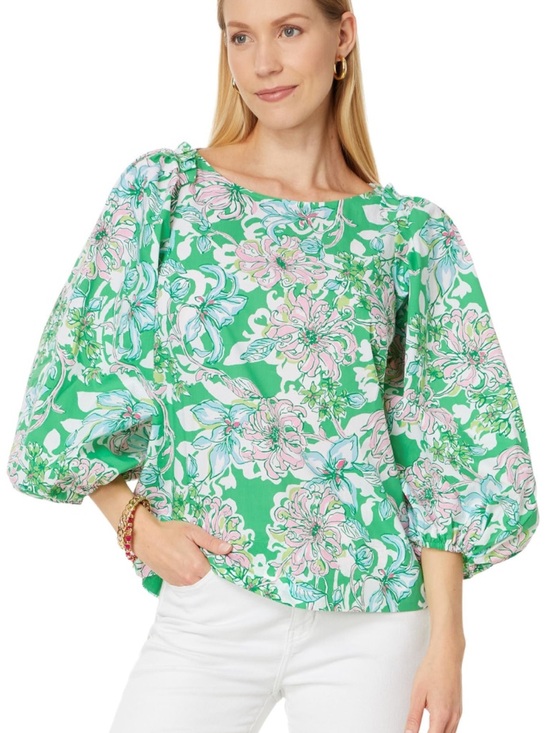 Lilly Pulitzer Tops - Lilly Pulitzer Barbara cotton puff sleeve pop over spearmint blossom views 10